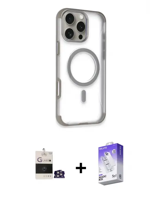ieg™ iPhone 14 Pro Max Kılıf Eksen Klasik Koleksiyonu - Siyah Bilvis 5in1 3D Magic Cam Ekran Koruyucu + Bilvis Titan Kamera Lens - GS