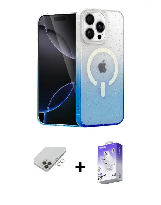 ieg™ iPhone 14 Pro Max Kılıf Eksen Minimal Özel Seri - Siyah Bilvis 5in1 3D Magic Cam Ekran Koruyucu + Band Metal Kamera Lens - GD