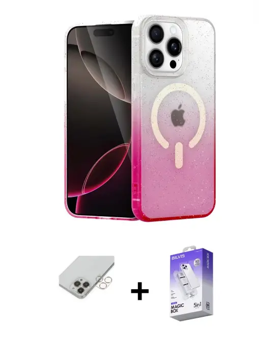 ieg™ iPhone 14 Pro Max Kılıf Eksen Minimal Özel Seri - Siyah Bilvis 5in1 3D Magic Cam Ekran Koruyucu + Band Metal Kamera Lens - GD
