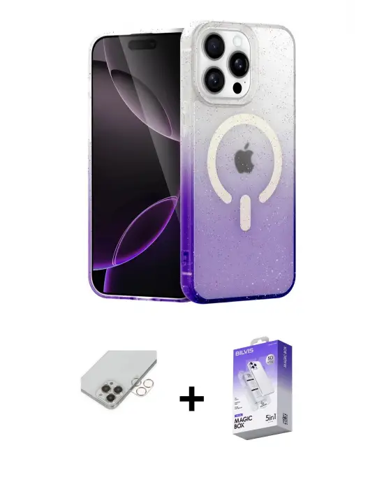 ieg™ iPhone 14 Pro Max Kılıf Eksen Minimal Özel Seri - Siyah Bilvis 5in1 3D Magic Cam Ekran Koruyucu + Band Metal Kamera Lens - GD