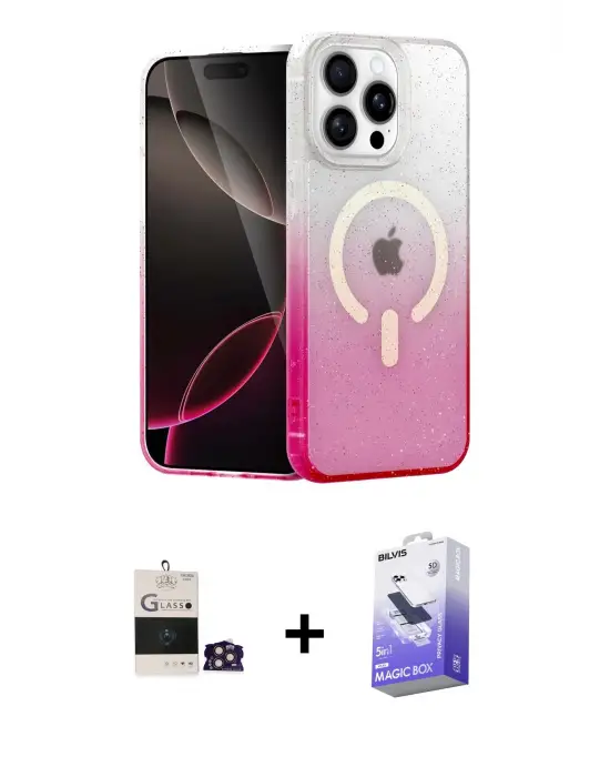 ieg™ iPhone 14 Pro Max Kılıf Eksen Minimal Özel Seri - Siyah Bilvis 5in1 5D Magic Hayalet Cam Ekran Koruyucu + Bilvis Titan Kamera Lens - GD