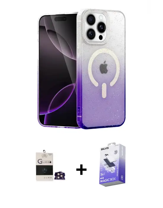ieg™ iPhone 14 Pro Max Kılıf Eksen Minimal Özel Seri - Siyah Bilvis 5in1 5D Magic Hayalet Cam Ekran Koruyucu + Bilvis Titan Kamera Lens - GD