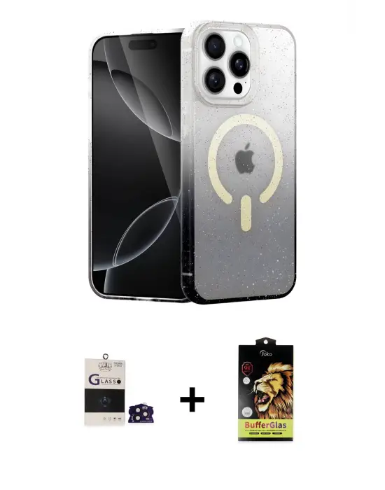 ieg™ iPhone 14 Pro Max Kılıf Eksen Minimal Özel Seri - Siyah Buffer Cam Ekran Koruyucu + Bilvis Titan Kamera Lens - DNMR