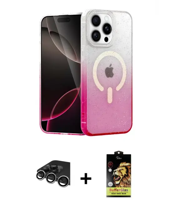 ieg™ iPhone 14 Pro Max Kılıf Eksen Minimal Özel Seri - Siyah Buffer Cam Ekran Koruyucu + Raze Metal Kamera Lens - GS