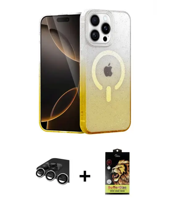 ieg™ iPhone 14 Pro Max Kılıf Eksen Minimal Özel Seri - Siyah Buffer Cam Ekran Koruyucu + Raze Metal Kamera Lens - GS