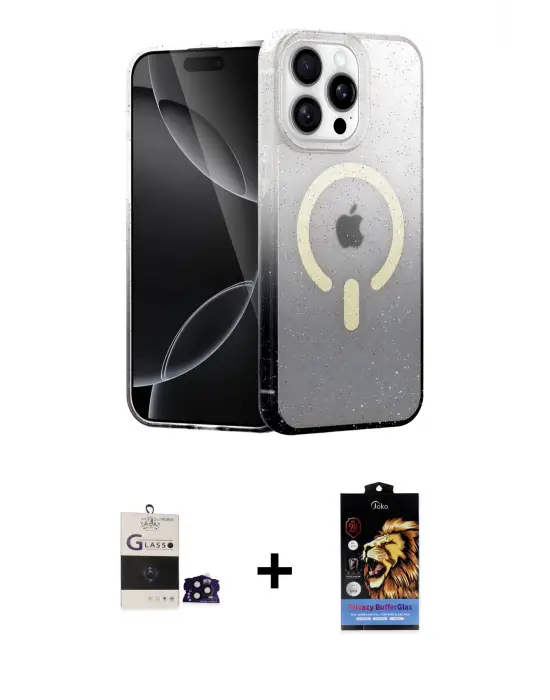 ieg™ iPhone 14 Pro Max Kılıf Eksen Minimal Özel Seri - Siyah Buffer Hayalet Cam Ekran Koruyucu + Bilvis Titan Kamera Lens - SH