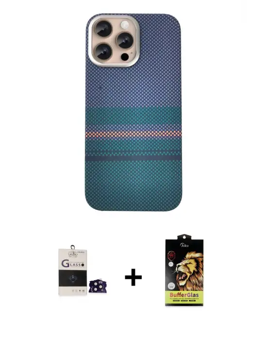 ieg™ iPhone 14 Pro Max Kılıf Eksen Prime - Siyah Buffer Cam Ekran Koruyucu + Bilvis Titan Kamera Lens - SH