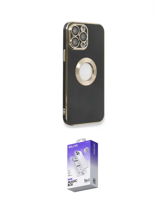 ieg™ iPhone 14 Pro Max Kılıf İz Form Serisi - Siyah Bilvis 5in1 3D Magic Cam Ekran Koruyucu