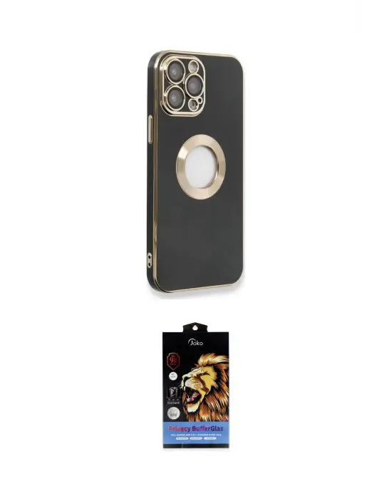 ieg™ iPhone 14 Pro Max Kılıf İz Form Serisi - Siyah Buffer Hayalet Cam Ekran Koruyucu