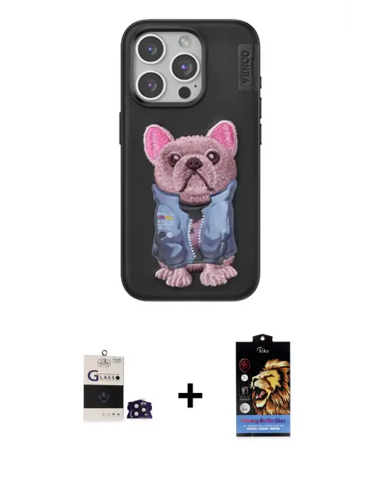 ieg™ iPhone 14 Pro Max Kılıf İz Minimal Koleksiyonu - Siyah Buffer Hayalet Cam Ekran Koruyucu + Bilvis Titan Kamera Lens - DNMR