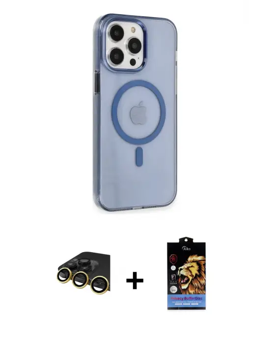 ieg™ iPhone 14 Pro Max Kılıf Kıvılcım Asil Özel Seri - Siyah Buffer Hayalet Cam Ekran Koruyucu + Raze Metal Kamera Lens - GD