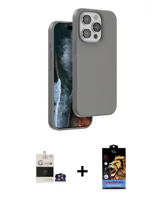 ieg™ iPhone 14 Pro Max Kılıf Kıvılcım Çizgi Serisi - Siyah Buffer Hayalet Cam Ekran Koruyucu + Bilvis Titan Kamera Lens - GS