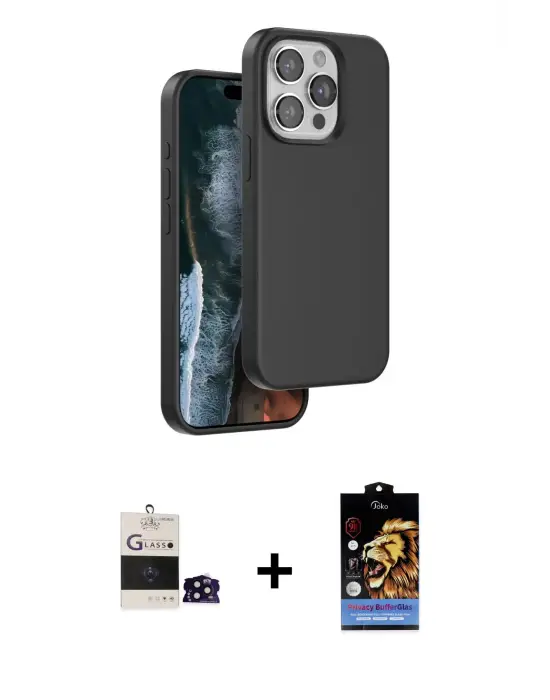 ieg™ iPhone 14 Pro Max Kılıf Kıvılcım Çizgi Serisi - Siyah Buffer Hayalet Cam Ekran Koruyucu + Bilvis Titan Kamera Lens - SH