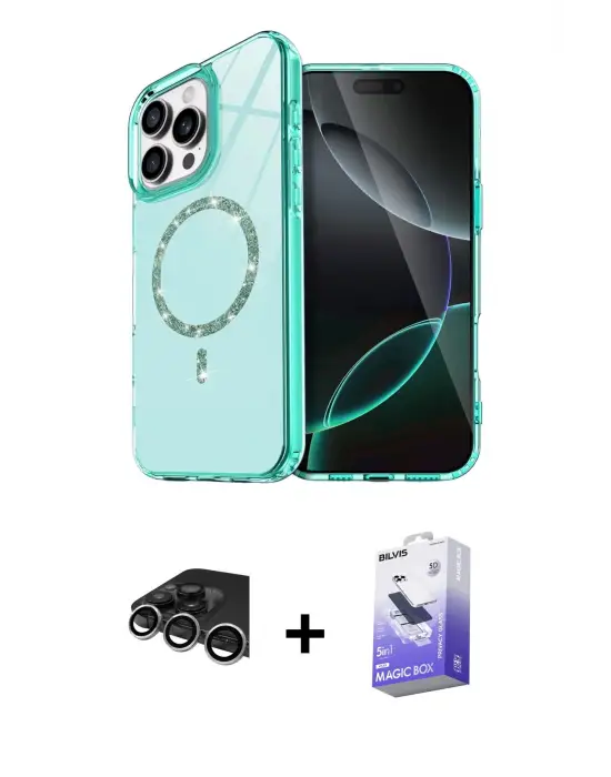 ieg™ iPhone 14 Pro Max Kılıf Kıvılcım Form Prime - Siyah Bilvis 5in1 5D Magic Hayalet Cam Ekran Koruyucu + Raze Metal Kamera Lens - GS