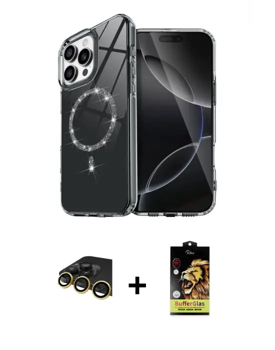 ieg™ iPhone 14 Pro Max Kılıf Kıvılcım Form Prime - Siyah Buffer Cam Ekran Koruyucu + Raze Metal Kamera Lens - GD