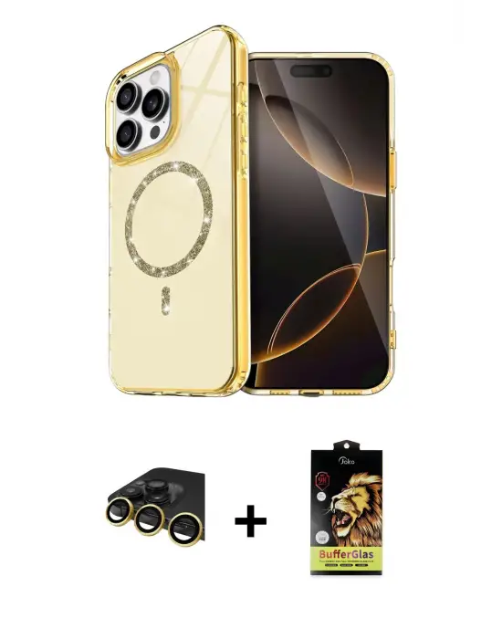 ieg™ iPhone 14 Pro Max Kılıf Kıvılcım Form Prime - Siyah Buffer Cam Ekran Koruyucu + Raze Metal Kamera Lens - GD