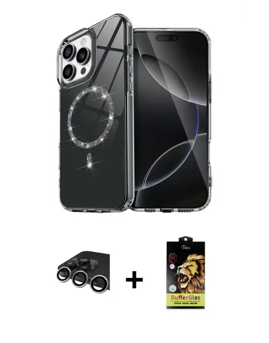 ieg™ iPhone 14 Pro Max Kılıf Kıvılcım Form Prime - Siyah Buffer Cam Ekran Koruyucu + Raze Metal Kamera Lens - GS