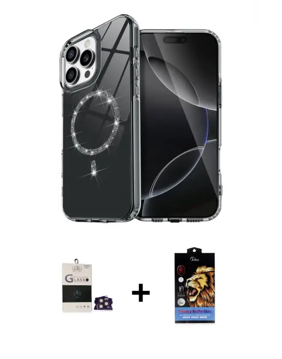 ieg™ iPhone 14 Pro Max Kılıf Kıvılcım Form Prime - Siyah Buffer Hayalet Cam Ekran Koruyucu + Bilvis Titan Kamera Lens - GD