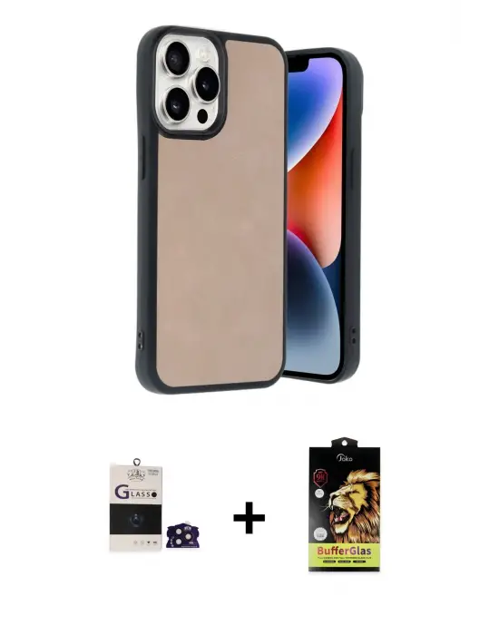 ieg™ iPhone 14 Pro Max Kılıf Kıvılcım Işık Serisi - Siyah Buffer Cam Ekran Koruyucu + Bilvis Titan Kamera Lens - DNMR