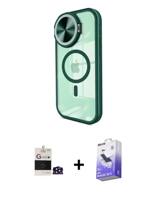 ieg™ iPhone 14 Pro Max Kılıf Kıvılcım Modern Koleksiyonu - Siyah Bilvis 5in1 5D Magic Hayalet Cam Ekran Koruyucu + Bilvis Titan Kamera Lens - DNMR