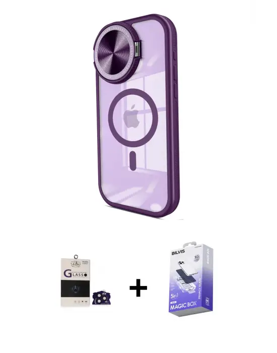 ieg™ iPhone 14 Pro Max Kılıf Kıvılcım Modern Koleksiyonu - Siyah Bilvis 5in1 5D Magic Hayalet Cam Ekran Koruyucu + Bilvis Titan Kamera Lens - DNMR