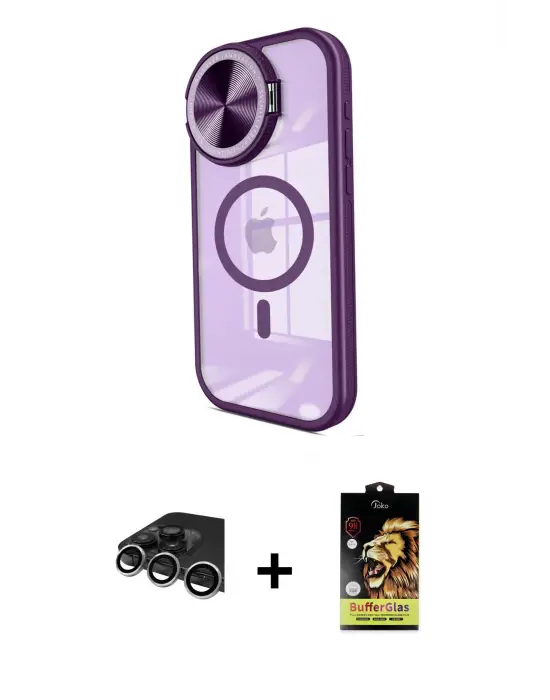 ieg™ iPhone 14 Pro Max Kılıf Kıvılcım Modern Koleksiyonu - Siyah Buffer Cam Ekran Koruyucu + Raze Metal Kamera Lens - GS