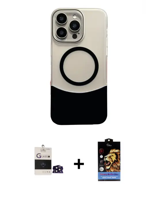 ieg™ iPhone 14 Pro Max Kılıf Kozmos Form Özel Seri - Siyah Buffer Hayalet Cam Ekran Koruyucu + Bilvis Titan Kamera Lens - SH
