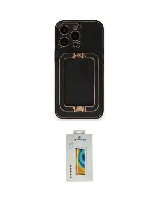 ieg™ iPhone 14 Pro Max Kılıf Kozmos Minimal Prime - Siyah Polymer Nano Ekran Koruyucu