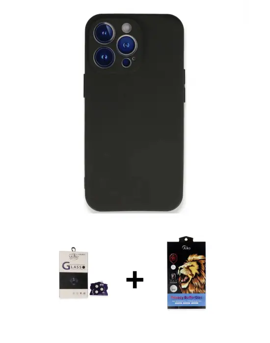 ieg™ iPhone 14 Pro Max Kılıf Kozmos Yansıma Özel Seri - Siyah Buffer Hayalet Cam Ekran Koruyucu + Bilvis Titan Kamera Lens - SH