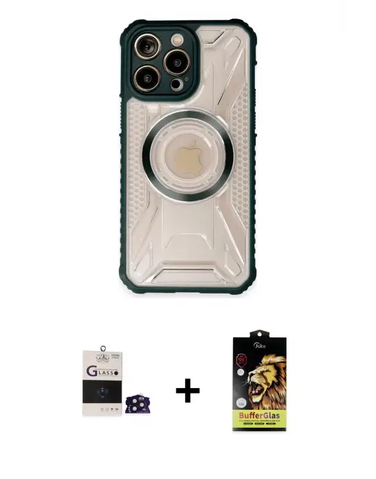 ieg™ iPhone 14 Pro Max Kılıf Kutup Modern - Siyah Buffer Cam Ekran Koruyucu + Bilvis Titan Kamera Lens - DNMR