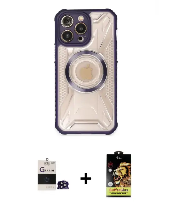 ieg™ iPhone 14 Pro Max Kılıf Kutup Modern - Siyah Buffer Cam Ekran Koruyucu + Bilvis Titan Kamera Lens - DNMR