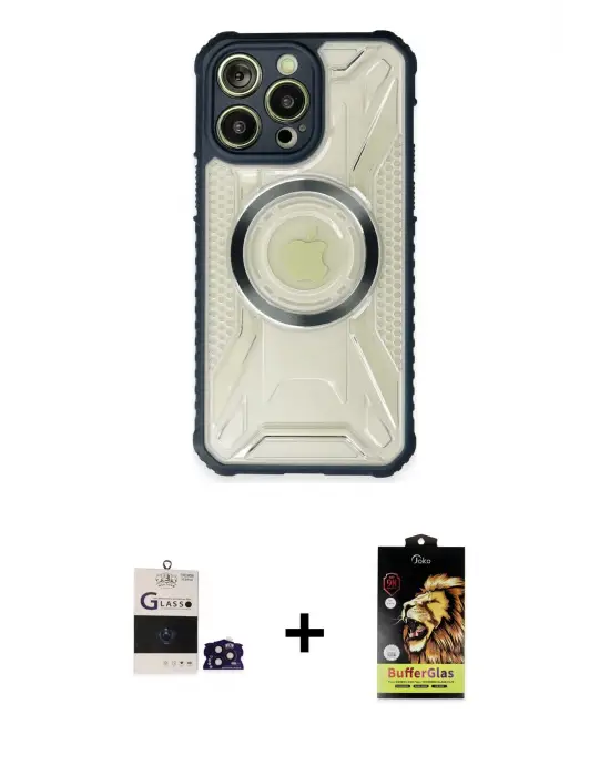 ieg™ iPhone 14 Pro Max Kılıf Kutup Modern - Siyah Buffer Cam Ekran Koruyucu + Bilvis Titan Kamera Lens - DNMR