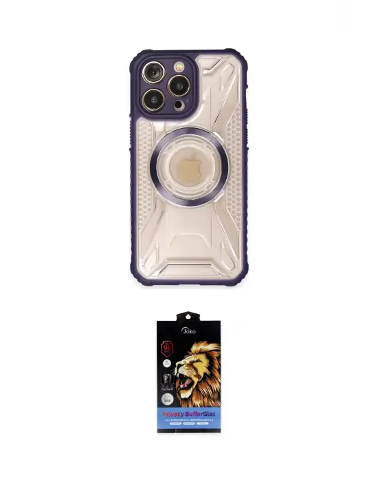ieg™ iPhone 14 Pro Max Kılıf Kutup Modern - Siyah Buffer Hayalet Cam Ekran Koruyucu