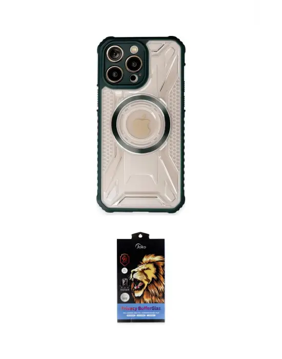 ieg™ iPhone 14 Pro Max Kılıf Kutup Modern - Siyah Buffer Hayalet Cam Ekran Koruyucu