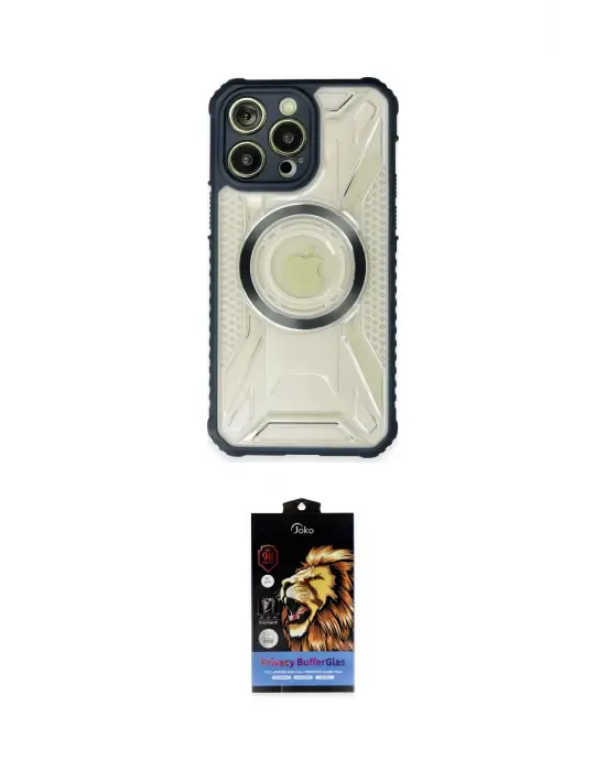 ieg™ iPhone 14 Pro Max Kılıf Kutup Modern - Siyah Buffer Hayalet Cam Ekran Koruyucu