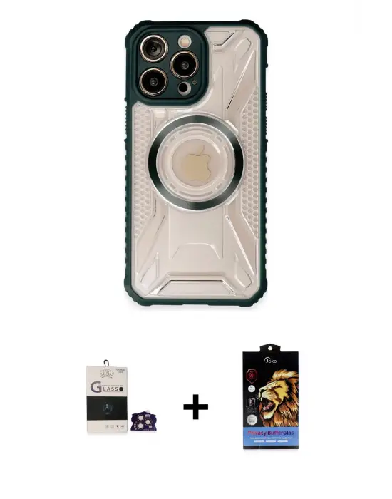 ieg™ iPhone 14 Pro Max Kılıf Kutup Modern - Siyah Buffer Hayalet Cam Ekran Koruyucu + Bilvis Titan Kamera Lens - GD