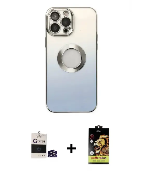 ieg™ iPhone 14 Pro Max Kılıf Kutup Yansıma Özel Seri - Siyah Buffer Cam Ekran Koruyucu + Bilvis Titan Kamera Lens - DNMR