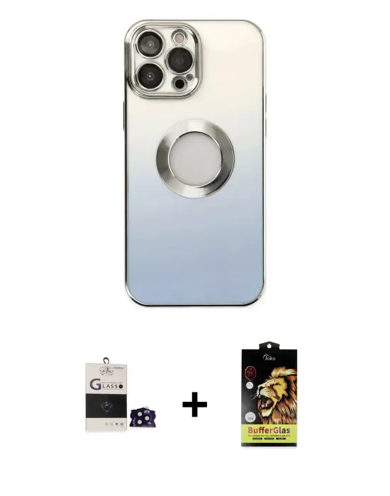 ieg™ iPhone 14 Pro Max Kılıf Kutup Yansıma Özel Seri - Siyah Buffer Cam Ekran Koruyucu + Bilvis Titan Kamera Lens - SH