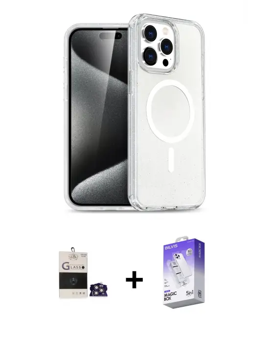 ieg™ iPhone 14 Pro Max Kılıf Nova Asil Prime - Siyah Bilvis 5in1 3D Magic Cam Ekran Koruyucu + Bilvis Titan Kamera Lens - GS