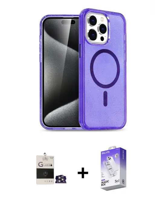 ieg™ iPhone 14 Pro Max Kılıf Nova Asil Prime - Siyah Bilvis 5in1 3D Magic Cam Ekran Koruyucu + Bilvis Titan Kamera Lens - GS