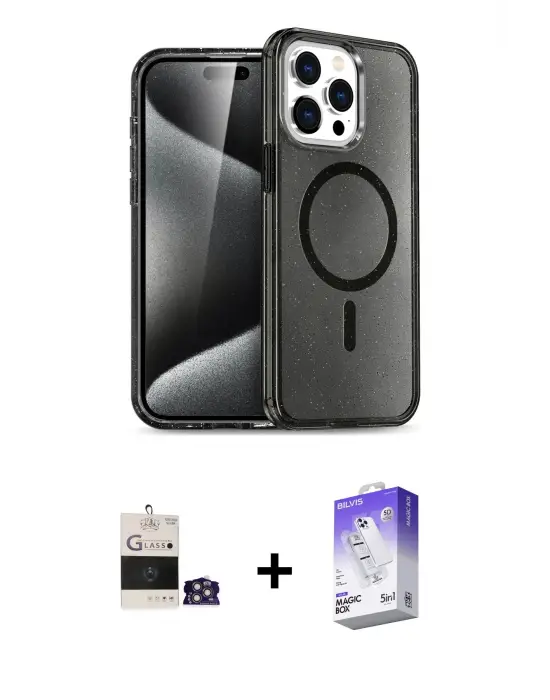 ieg™ iPhone 14 Pro Max Kılıf Nova Asil Prime - Siyah Bilvis 5in1 3D Magic Cam Ekran Koruyucu + Bilvis Titan Kamera Lens - GS