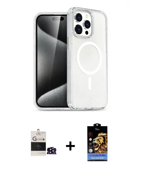 ieg™ iPhone 14 Pro Max Kılıf Nova Asil Prime - Siyah Buffer Hayalet Cam Ekran Koruyucu + Bilvis Titan Kamera Lens - SH