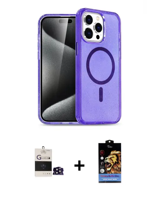 ieg™ iPhone 14 Pro Max Kılıf Nova Asil Prime - Siyah Buffer Hayalet Cam Ekran Koruyucu + Bilvis Titan Kamera Lens - SH