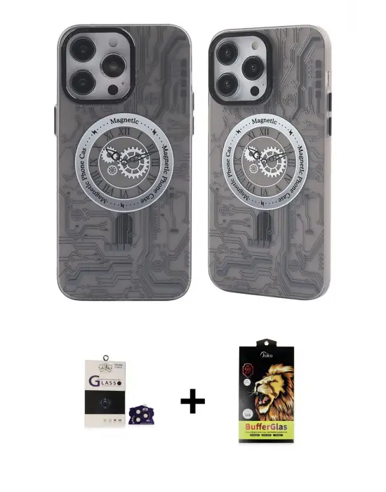 ieg™ iPhone 14 Pro Max Kılıf Nova Doku Koleksiyonu - Siyah Buffer Cam Ekran Koruyucu + Bilvis Titan Kamera Lens - DNMR