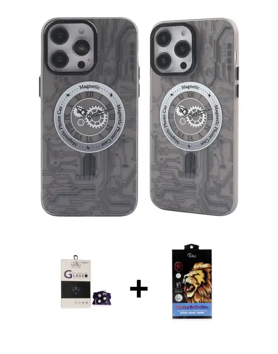 ieg™ iPhone 14 Pro Max Kılıf Nova Doku Koleksiyonu - Siyah Buffer Hayalet Cam Ekran Koruyucu + Bilvis Titan Kamera Lens - SH