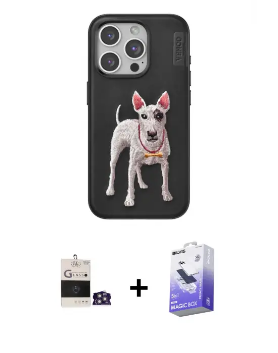 ieg™ iPhone 14 Pro Max Kılıf Nova Form Koleksiyonu - Siyah Bilvis 5in1 5D Magic Hayalet Cam Ekran Koruyucu + Bilvis Titan Kamera Lens - GS
