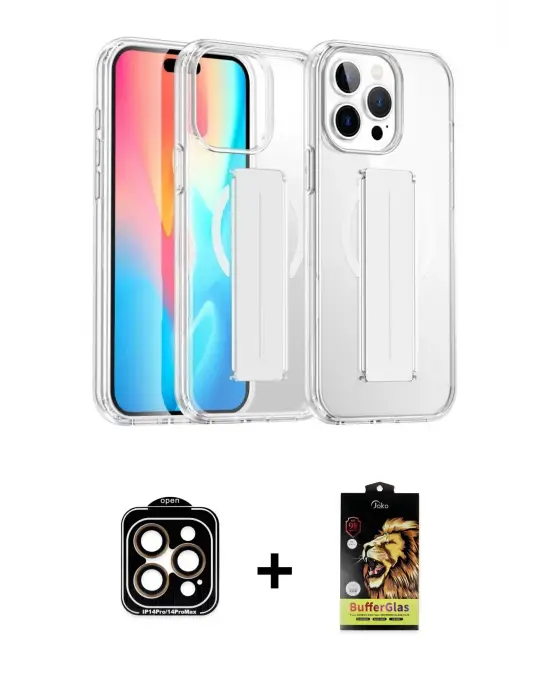 ieg™ iPhone 14 Pro Max Kılıf Nova Işık Koleksiyonu - Siyah Buffer Cam Ekran Koruyucu + PVD Metal Kamera Lens - TU
