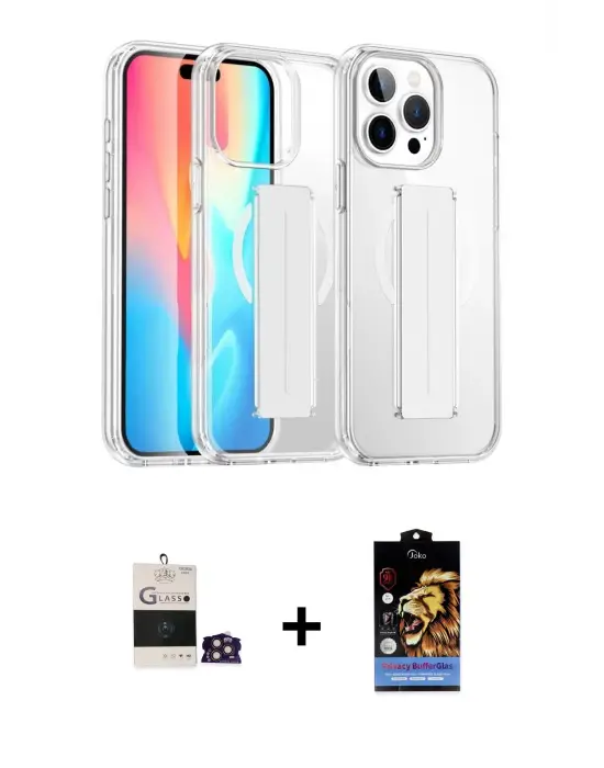 ieg™ iPhone 14 Pro Max Kılıf Nova Işık Koleksiyonu - Siyah Buffer Hayalet Cam Ekran Koruyucu + Bilvis Titan Kamera Lens - GD