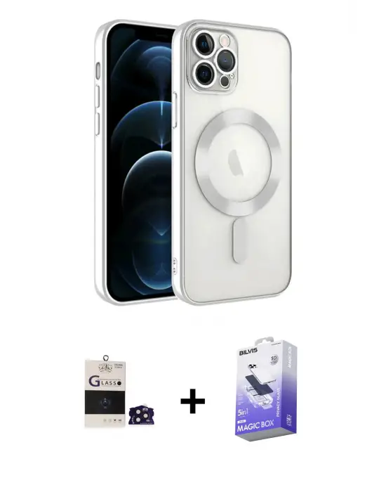 ieg™ iPhone 14 Pro Max Kılıf Nova Işık Özel Seri - Siyah Bilvis 5in1 5D Magic Hayalet Cam Ekran Koruyucu + Bilvis Titan Kamera Lens - DNMR