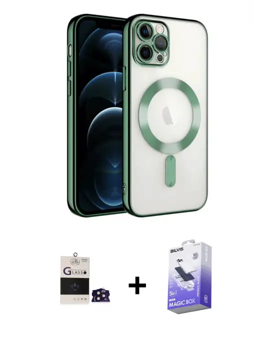 ieg™ iPhone 14 Pro Max Kılıf Nova Işık Özel Seri - Siyah Bilvis 5in1 5D Magic Hayalet Cam Ekran Koruyucu + Bilvis Titan Kamera Lens - DNMR